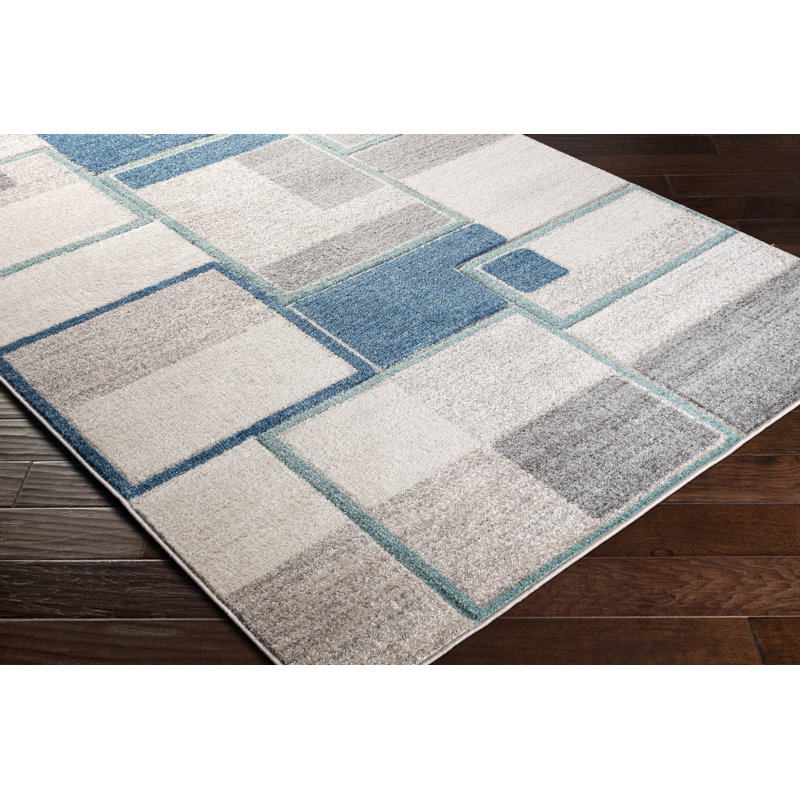 Orren Ellis Hatsu Flatweave Performance Gray/Teal Rug Wayfair